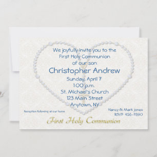 Invitation Coeur des perles du Rosaire bleu de la première co