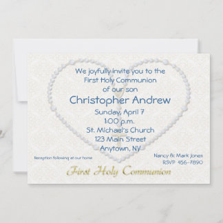 Invitation Coeur des perles du Rosaire bleu de la première co