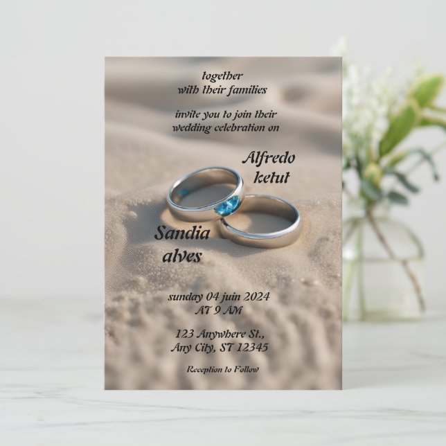 Invitation coeur d'été plage océan bleu mariage (Debout devant)