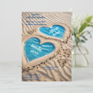 Invitation coeur d'été plage océan bleu mariage