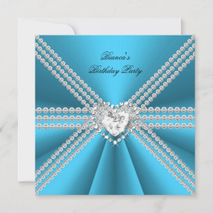 Invitation Cœur Diamant Bleu Argent Élégant 50e Anniversaire