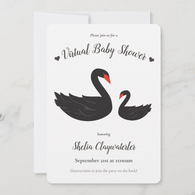 Invitation Coeur d'oiseaux du cygne noir blanc Baby shower vi (Devant)