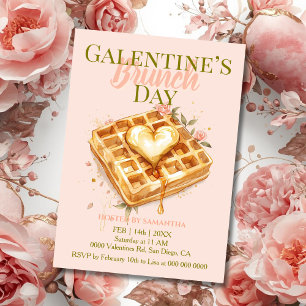Invitation Cœur Doré Gaufre Brunch Galentine Floral Pastel