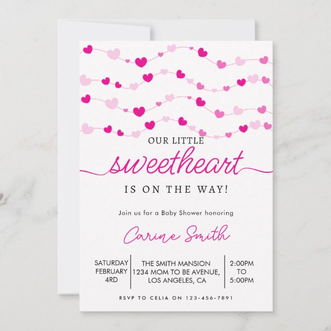 Invitation Coeur élégant Baby shower de Saint Valentin (Devant)