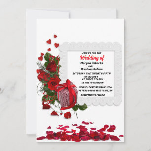 Invitation Coeur élégant et Rose rouge romantique Mariage flo