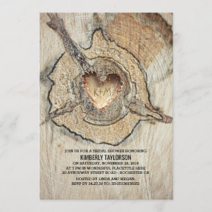 Invitation Coeur en bois sculpté Fête des mariées en arbre ru