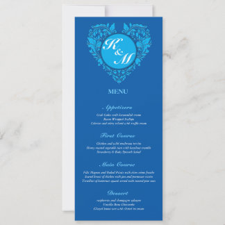 Invitation Cœur en damas cobalt et turquoise HeartyParty Bleu