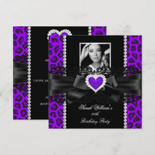 Invitation Cœur en Dentelle Léopard Violet Photo Fête d'anniv