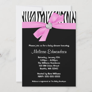 Invitation Coeur en diamant rose Bow Zebra Baby shower