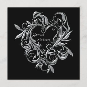 Invitation Cœur en filigrane d'argent Sweet 16 Party