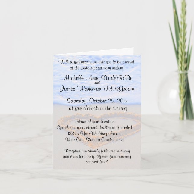 Invitation Coeur en Mariage de sable Couple (Devant)