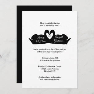 Invitation Coeur et cygnes noirs et blancs Mariage minimalist