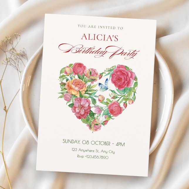 Invitation Cœur floral d'anniversaire (Créateur téléchargé)