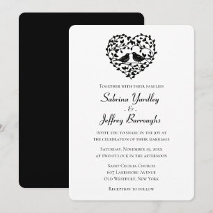 Invitation Coeur floral des oiseaux amoureux Mariages noirs e