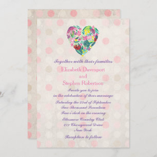 Invitation Coeur floral d'été en rose et Mariage vert