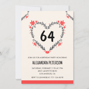 Invitation Cœur floral moderne tout âge pour ses 64 ans