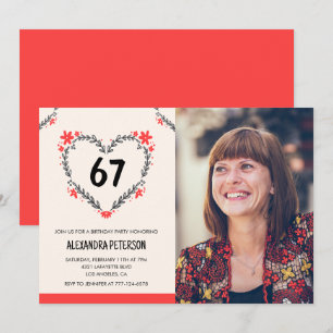 Invitation Cœur floral rouge élégant pour son 67e anniversair