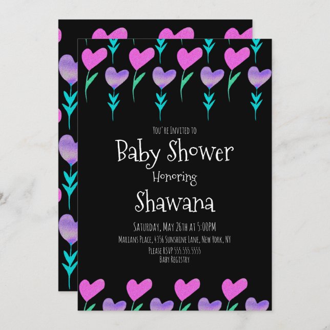 Invitation Coeur Floral Valentines Jour Baby shower Invitatio (Devant / Derrière)