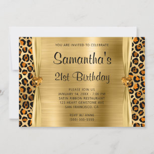 Invitation Coeur Gem Leopard Or Cuivre 21e anniversaire