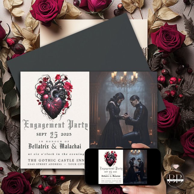 Invitation Coeur Gothique Et Crimson Rose (Créateur téléchargé)