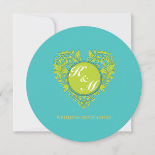 Invitation Coeur Heart Heart Coeur Turquoise et Lime