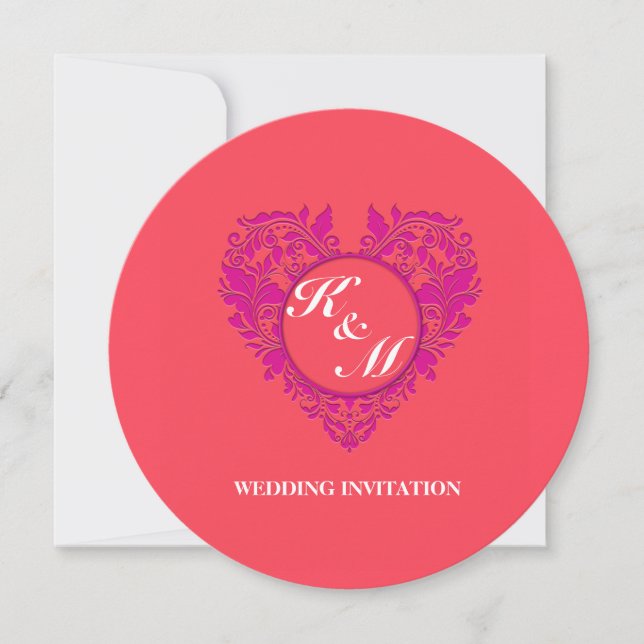 Invitation Coeur HeartyParty framboise et magenta Damask (Devant)