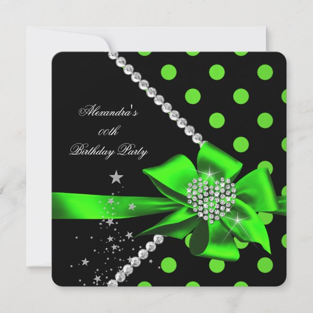 Invitation Cœur Lime Points de Polka Bijou Gemmes Noir Annive (Devant)