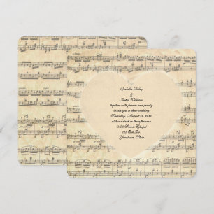 Invitation coeur mariage sépia sur la musique
