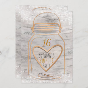Invitation Coeur Mason Jar & Lumières Birch Sweet 16 Invitati