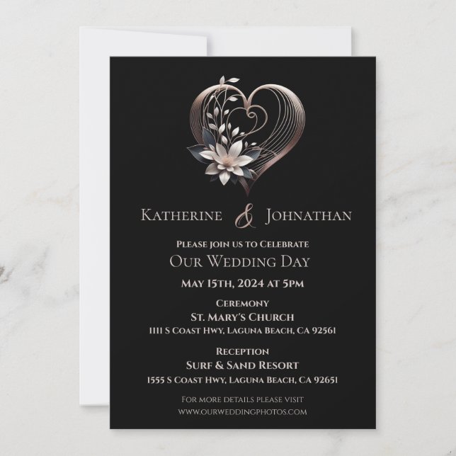 Invitation Coeur moderne avec Mariage de fleurs (Devant)