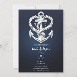Invitation Cœur Nautique Corde Ancre Côtière Marine Nuptiale