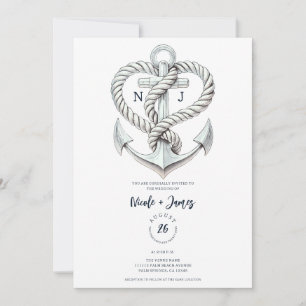 Invitation Cœur Naútíque Corde Ancre Mariage Côtier