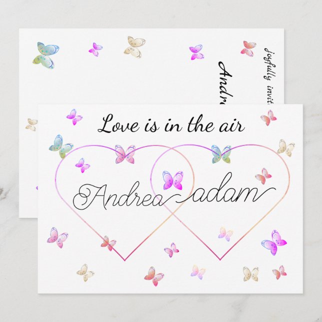 invitation coeur papillons volants modernes (Devant / Derrière)