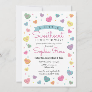 Invitation Cœur Pastel Chéri Baby shower Fille de février