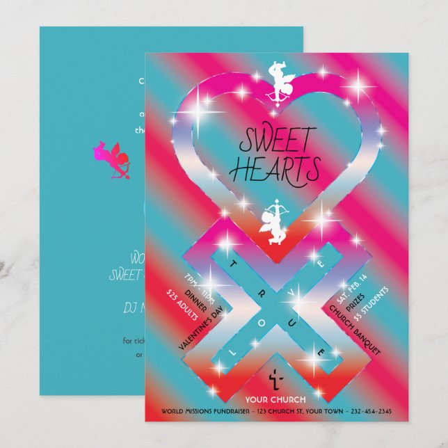 Invitation Coeur pétillant X Coeurs doux (Devant / Derrière)