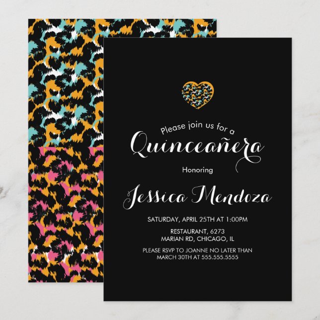 Invitation Coeur poster de animal Quinceañera Sweet 16 Invita (Devant / Derrière)
