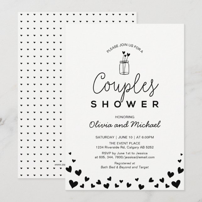Invitation Cœur, Pot Mason_Chic Fête de Mariage pour les coup (Devant / Derrière)