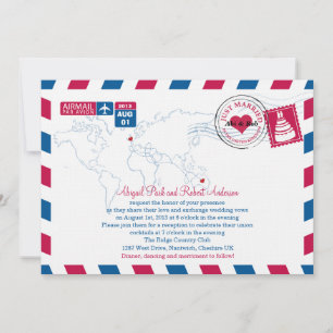 Invitation Coeur R-U de par avion et mariage d'Austraila