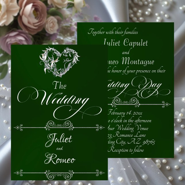 Invitation Cœur romantique & calligraphie sur émeraude - Mari (Créateur téléchargé)