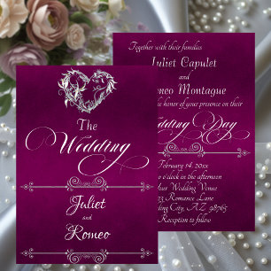 Invitation Cœur romantique & Calligraphie sur Prune - Mariage