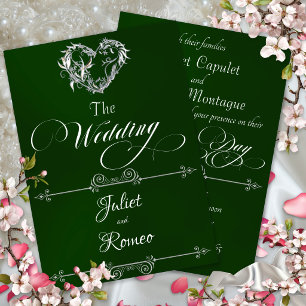 Invitation Cœur romantique et calligraphie sur émeraude - Mar