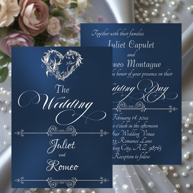 Invitation Cœur romantique et calligraphie sur fond bleu - Ma (Créateur téléchargé)