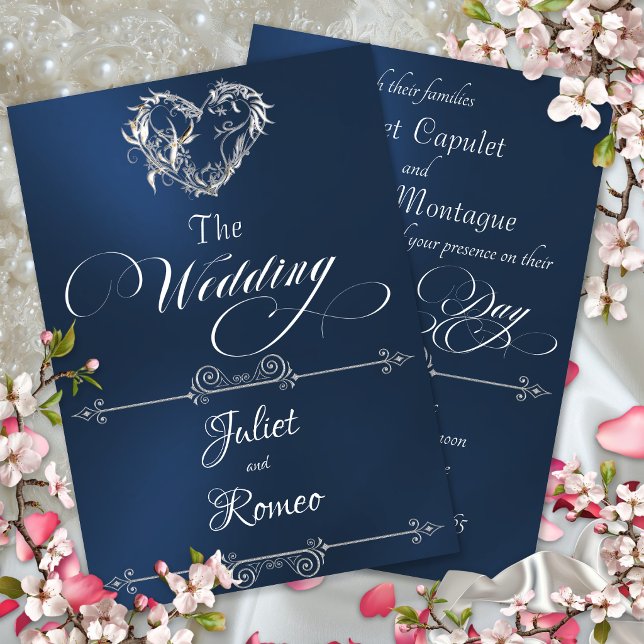 Invitation Cœur romantique et calligraphie sur fond bleu - Ma (Créateur téléchargé)
