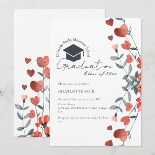 Invitation Coeur romantique Floral Printemps Graduation