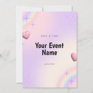 Invitation Cœur Rose Arc-en-Ciel Iridescent Rêveur