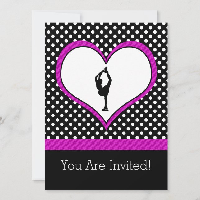 Invitation Coeur rose avec Polka-Dots Classy Patinage artisti (Devant)