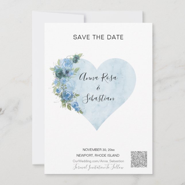 Invitation *~* Coeur Rose bleu AR6 QR MARIAGE ENREGISTRER LA  (Devant)