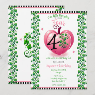 Invitation Cœur Rose Citrouille et Vignes Fête d'anniversaire