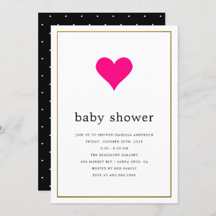 Invitation Coeur rose et baby shower simple de fille de