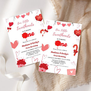 Invitation Coeur rose et rouge Valentine Twin Premier anniver